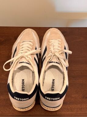 Tretorn Cream Suede Sneakers with Navy Heel Tab